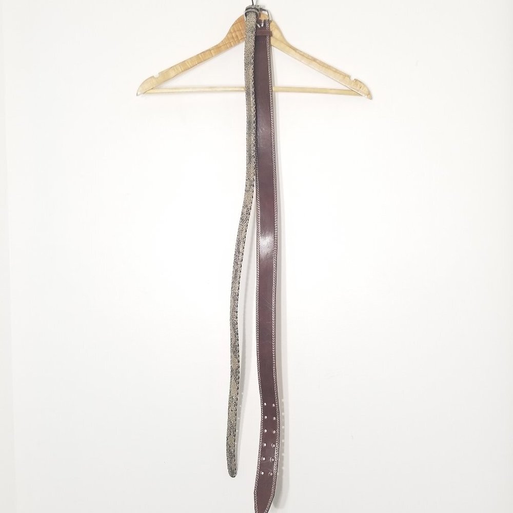 Le Chateau | Belts Set of 2 Brown Leather and Snakeskin Thick Stitch S